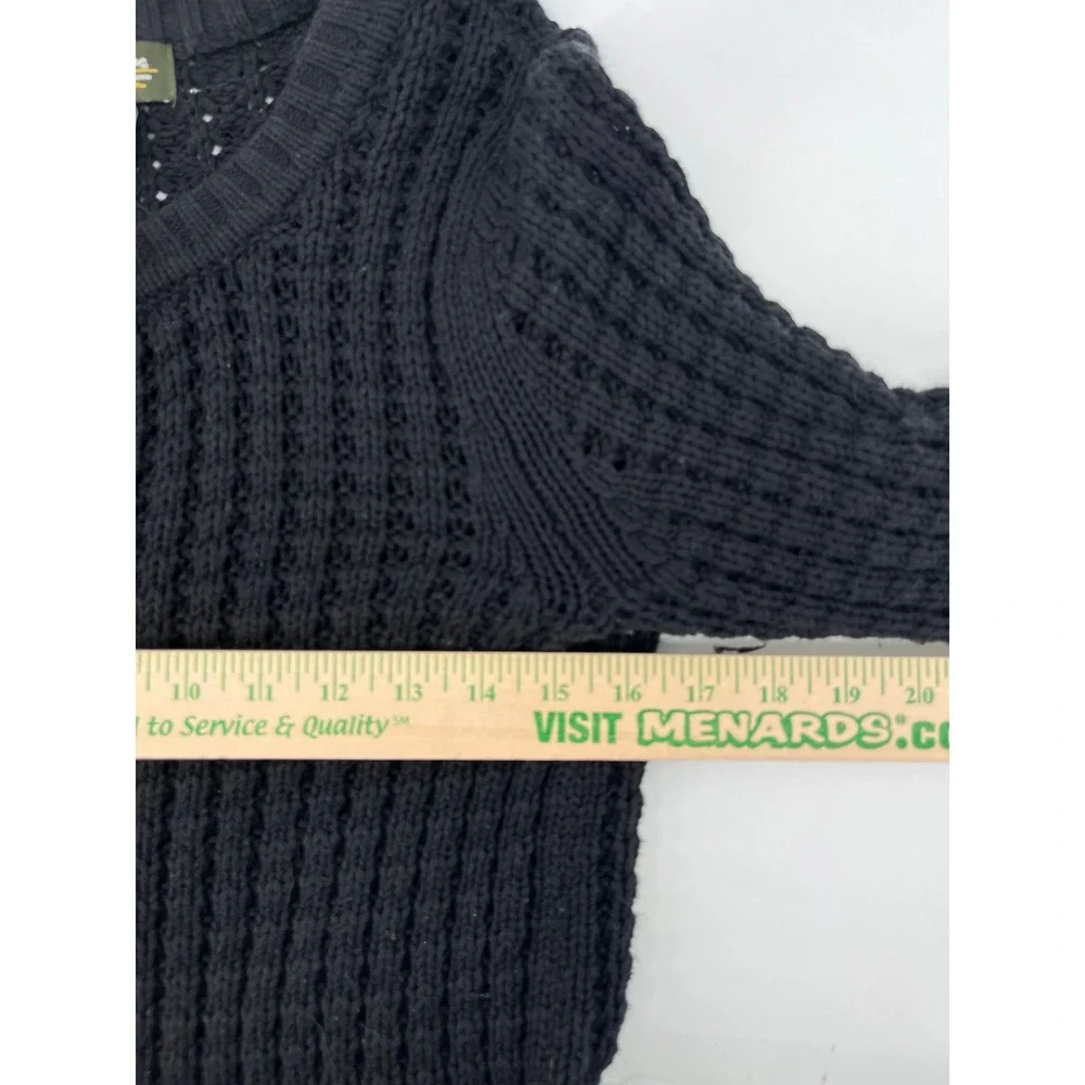 Eddie Bauer Black Cotton Angora Blend Chunky Pointelle‎ Knit Cardigan Sweater M